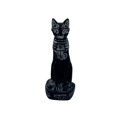 Elegante schwarze altägyptische Bastet Katzenstatue Replik