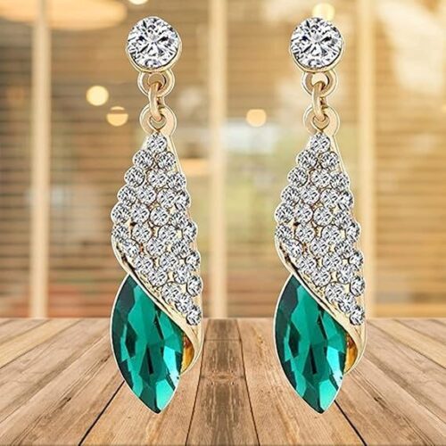Gold-Plated Crystal Drop Earrings | Extra-Large Green Gemstone Earrings for Women