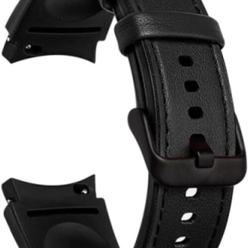Armazém Vitoratto Leather + Silicone Strap for Samsung Galaxy Watch 6 | Black Buckle Watch Band