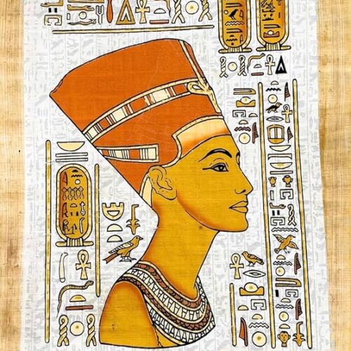 Queen Nefertiti Illuminated Papyrus | Handmade Egyptian Wall Art 30 x 40 cm