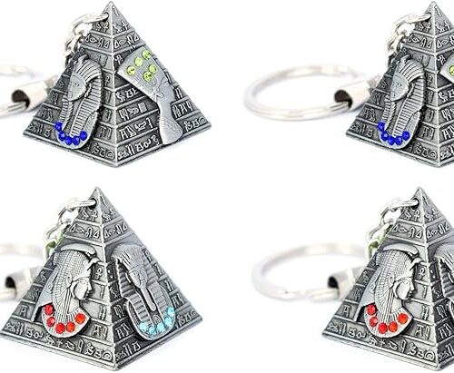 immatgar 3D Pyramids Pharaonic Keychain Set | 4-Piece Egyptian Souvenir Keyrings from Egypt