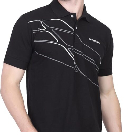 FIREWOOD Men’s Evolving Print Polo Shirt | Casual Black Polo T-Shirt for Men