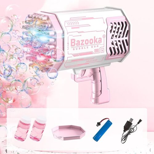 Pink 69-Hole Bubble Machine Gun | Automatic Bubble Maker Toy with Lights for Kids