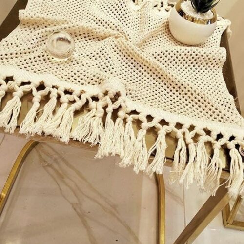 Generic Handmade Boho Macrame Tablecloth | Cream Cotton Table Runner 175 x 45 cm