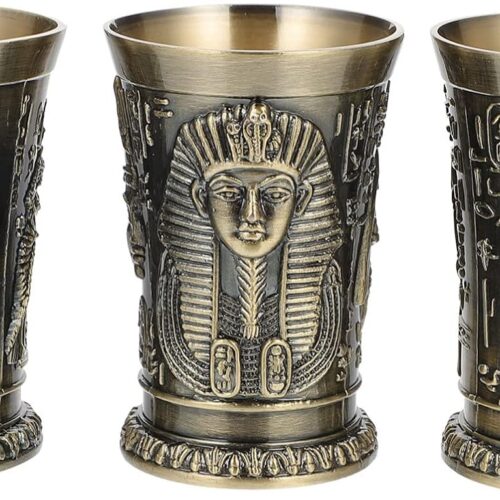 LIFKOME Vintage Egyptian Shot Glass Set | 3-Piece Zinc Alloy Pharaoh Style Sip Cups
