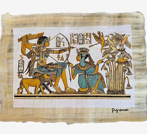 Tutankhamun Hunting Trip Illuminated Papyrus | Handmade Egyptian Wall Art 30 x 40 cm