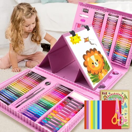 208-Piece Art Supplies Kit for Kids | Drawing & Coloring Set with Trifold Easel