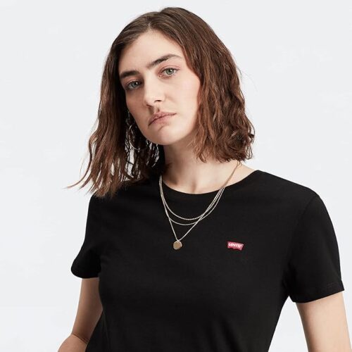 Levi’s Women’s Perfect T-Shirt | Black Crew Neck Logo Tee for Casual Everyday Wear