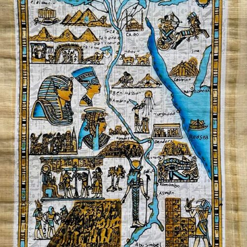 Ancient Map of Nile River Illuminated Papyrus | Handmade Egyptian Wall Art 30 x 40 cm