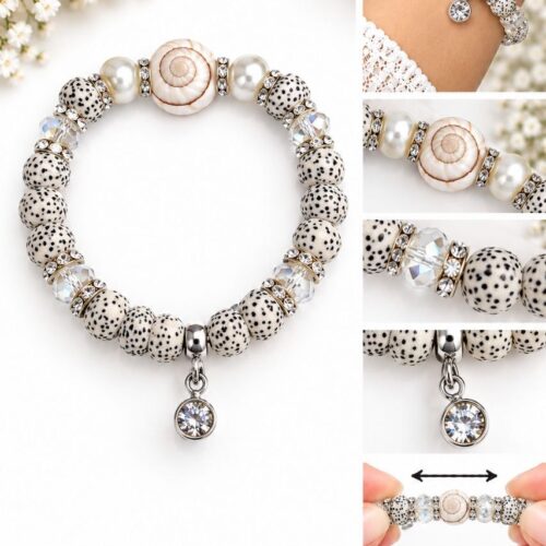 Elastisches Naturstein-Design-Armband mit Kristall-Anhänger