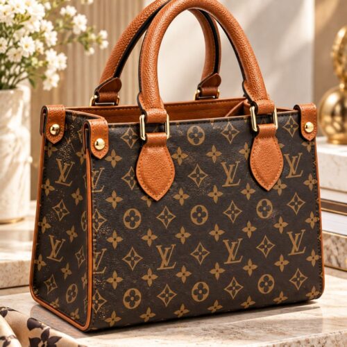 Brown Women’s Handbag with Monogram Print – Elegant City Bag