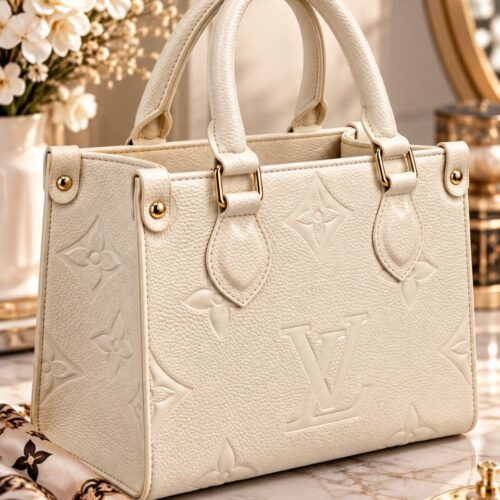 Cream Women’s Handbag with Embossed Print – Elegant City Bag