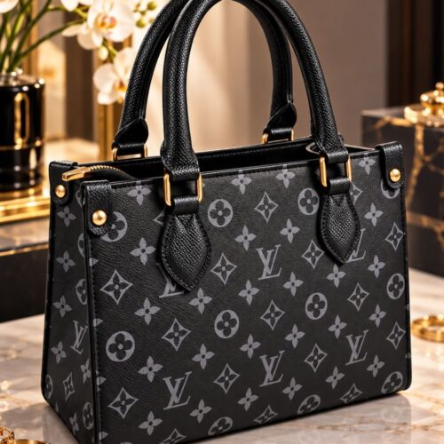 Black Women’s Handbag with Monogram Print – Elegant City Bag